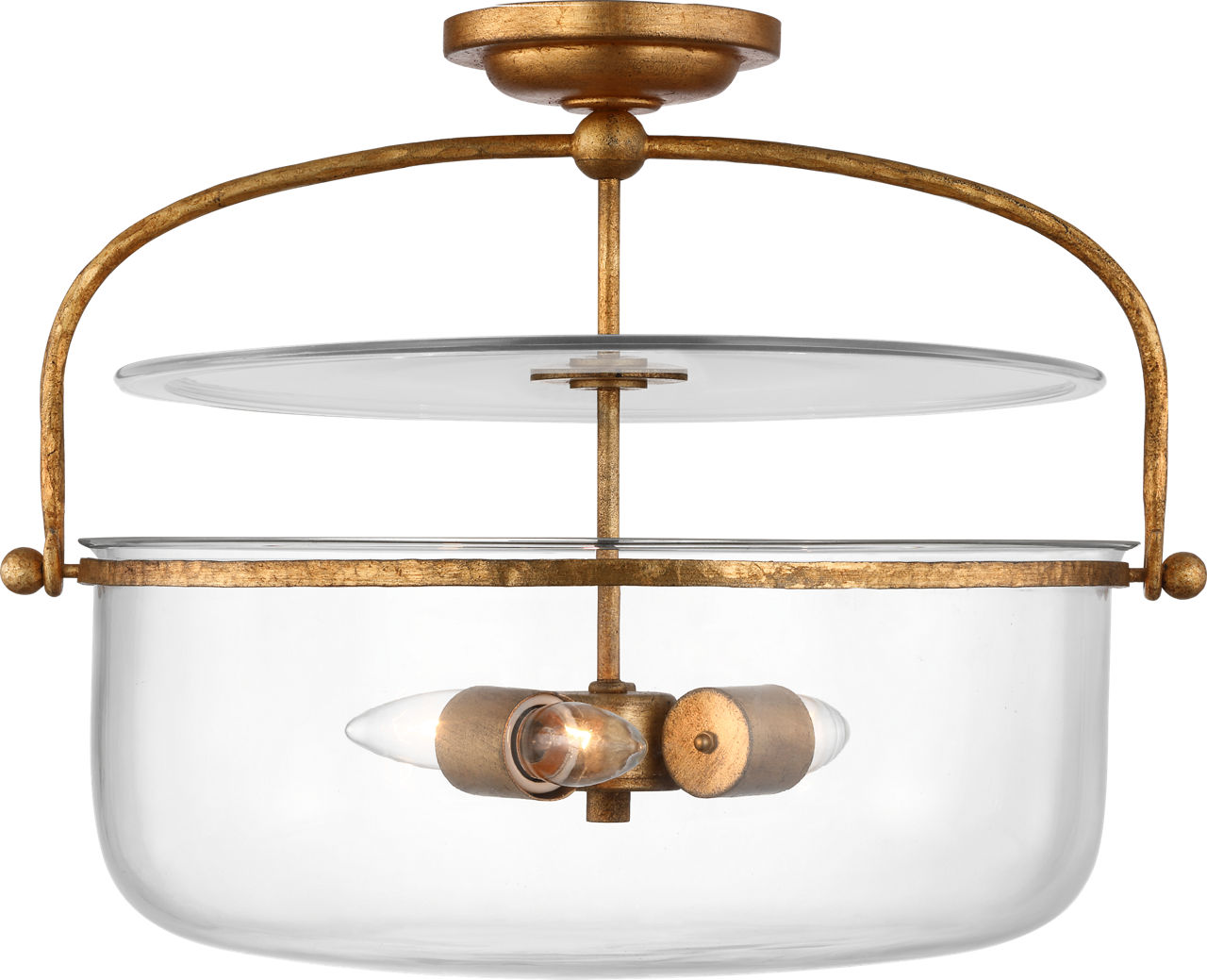 Lorford Medium Semi-Flush Lantern in Gilded Iron with Clear Glass