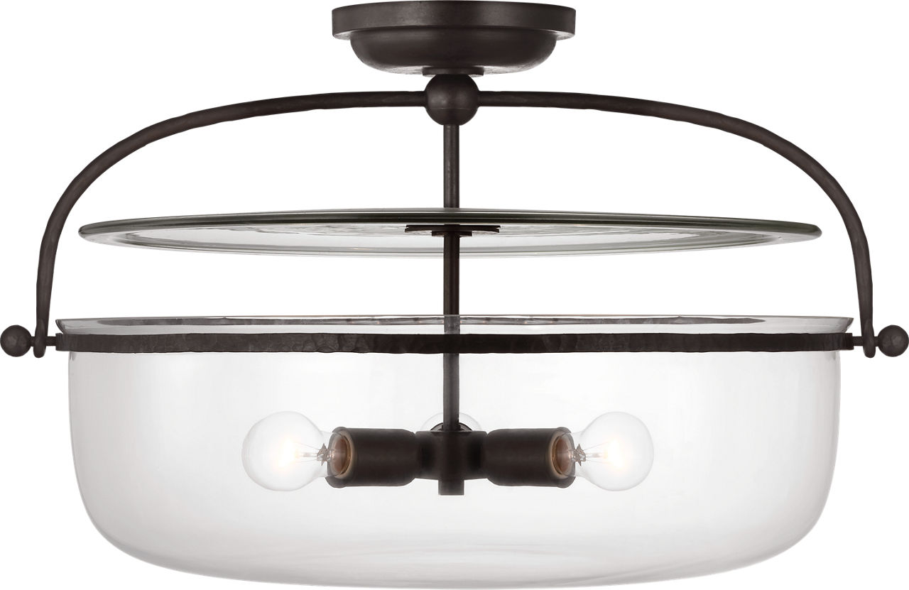Lorford Large Semi Flush Lantern in Aged Iron with Clear Glass