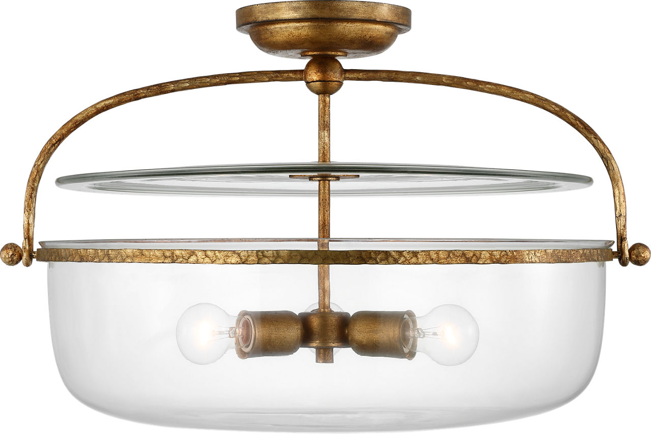 Lorford Large Semi Flush Lantern in Gilded Iron with Clear Glass