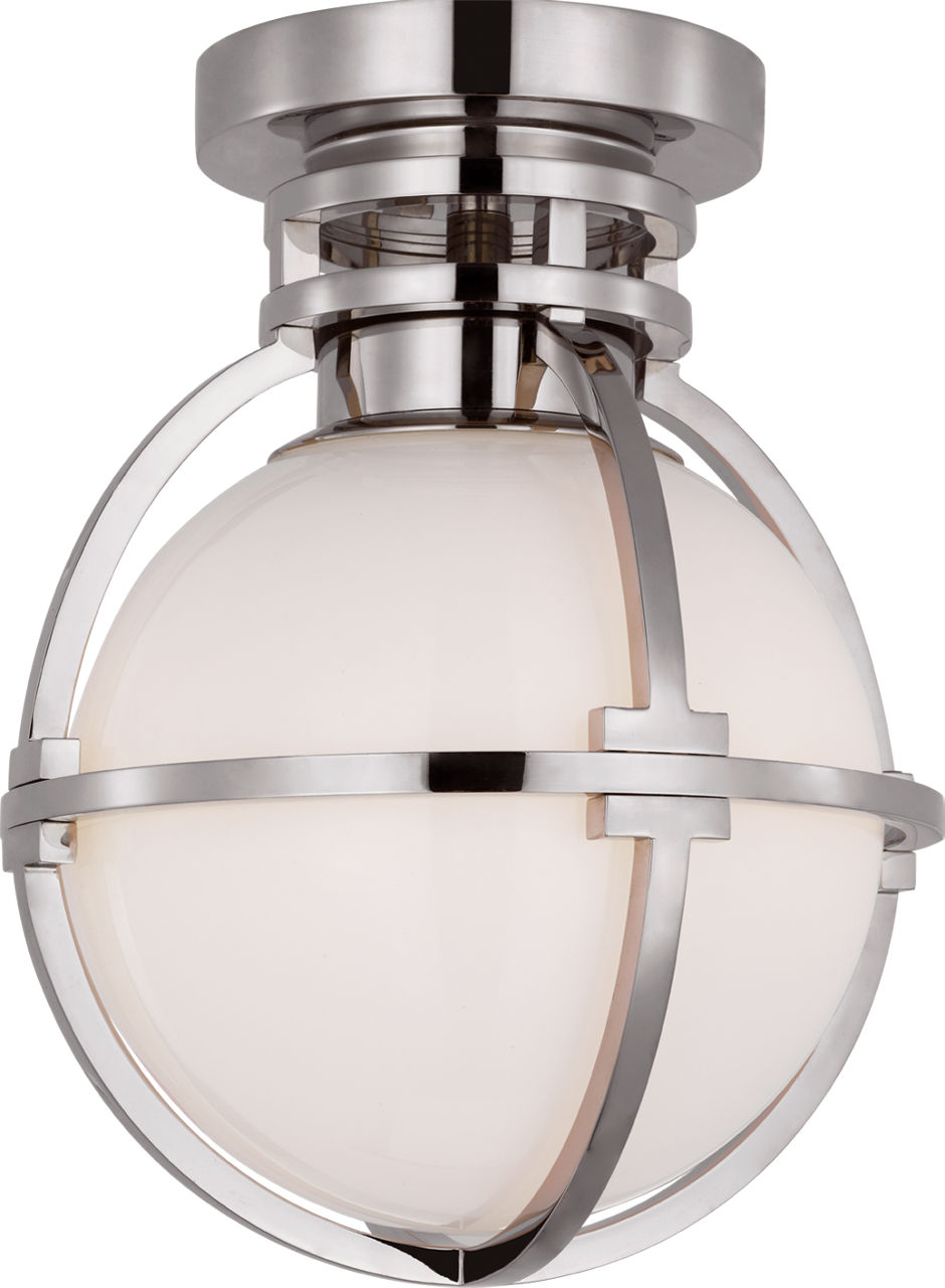 Gracie 7" Captured Globe Flush Mount in Polished Nickel with White Glass