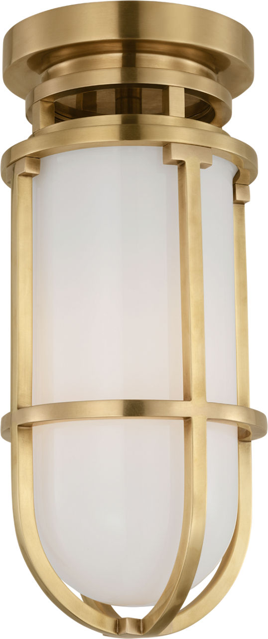 Gracie Tall Flush Mount in Antique-Burnished Brass with White Glass