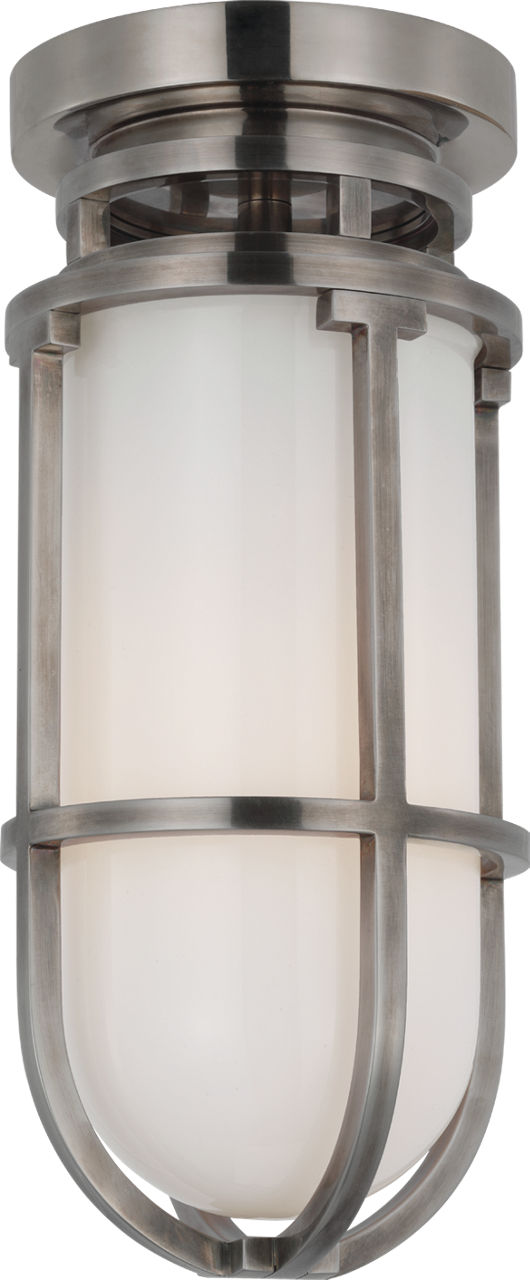 Gracie Tall Flush Mount in Antique Nickel with White Glass