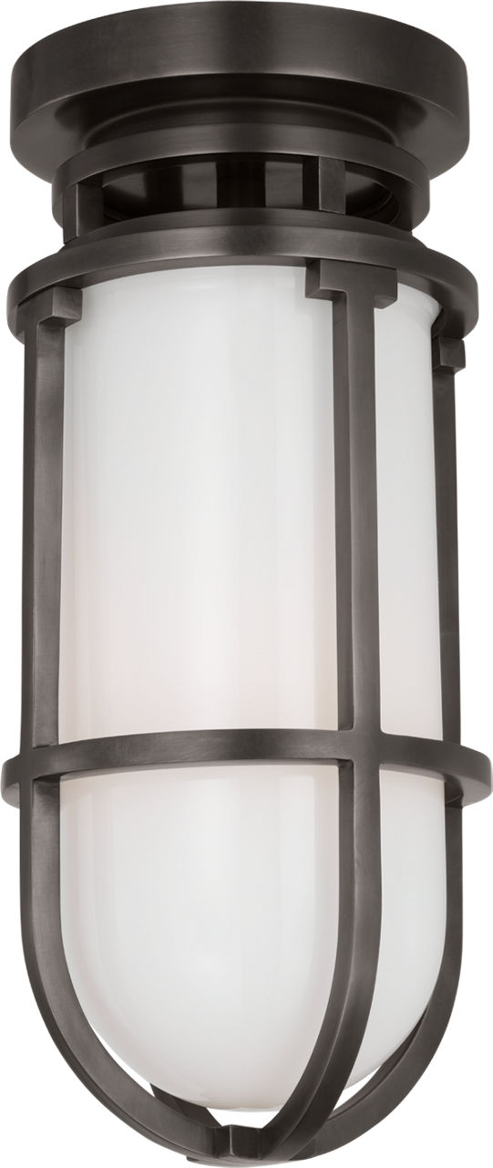 Gracie Tall Flush Mount in Bronze with White Glass