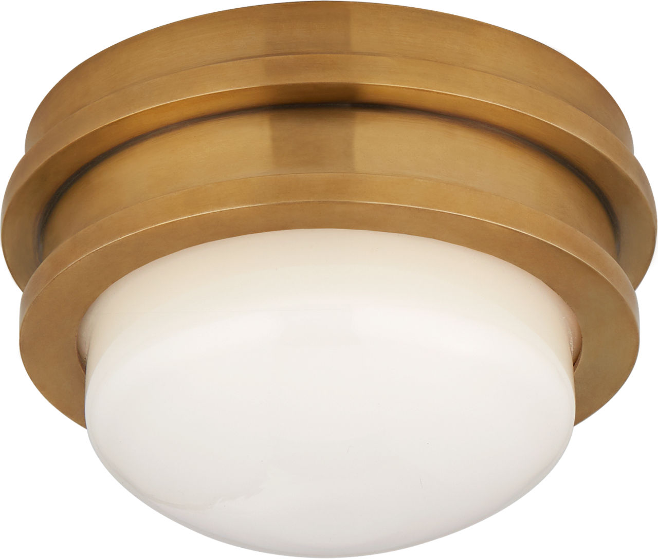 Launceton 5" Solitaire Flush Mount in Antique-Burnished Brass with White Glass