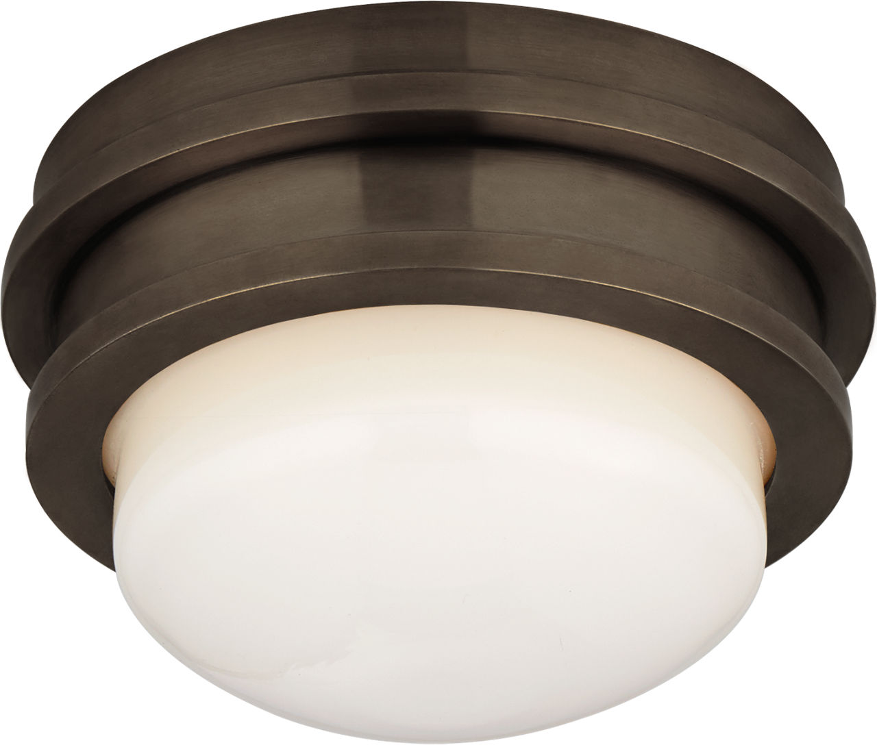 Launceton 5" Solitaire Flush Mount in Bronze with White Glass