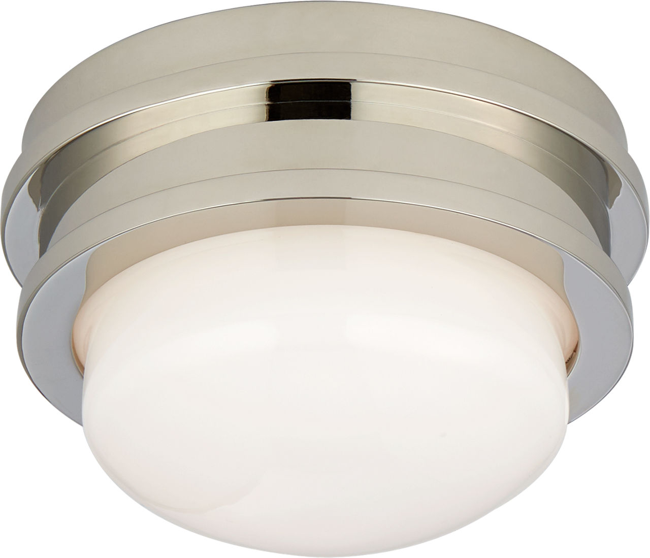 Launceton 5" Solitaire Flush Mount in Polished Nickel with White Glass