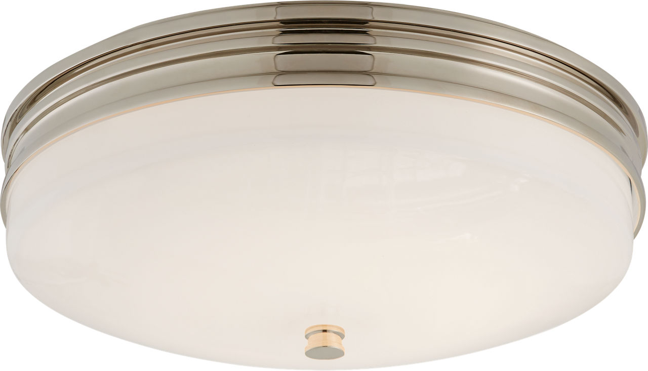 Launceton Small Flush Mount in Polished Nickel with White Glass