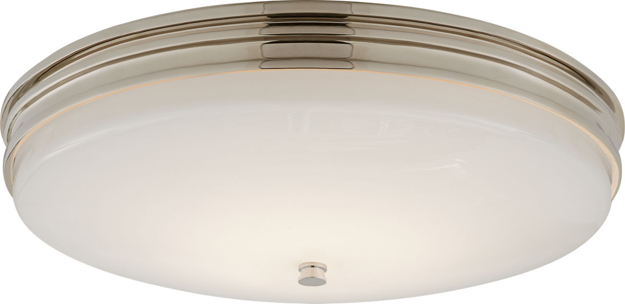 Launceton Medium Flush Mount in Polished Nickel with White Glass
