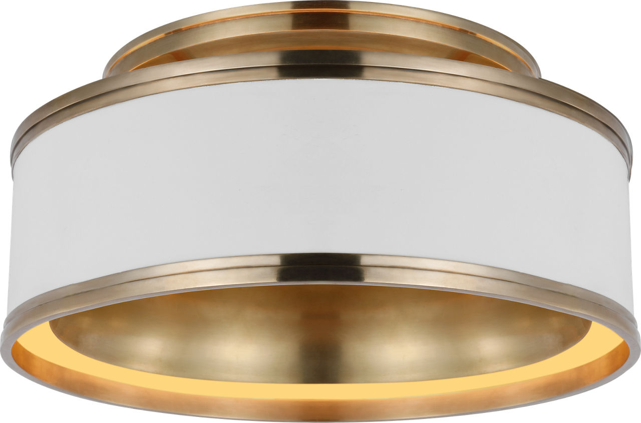 Connery 14" Flush Mount in Matte White and Antique-Burnished Brass