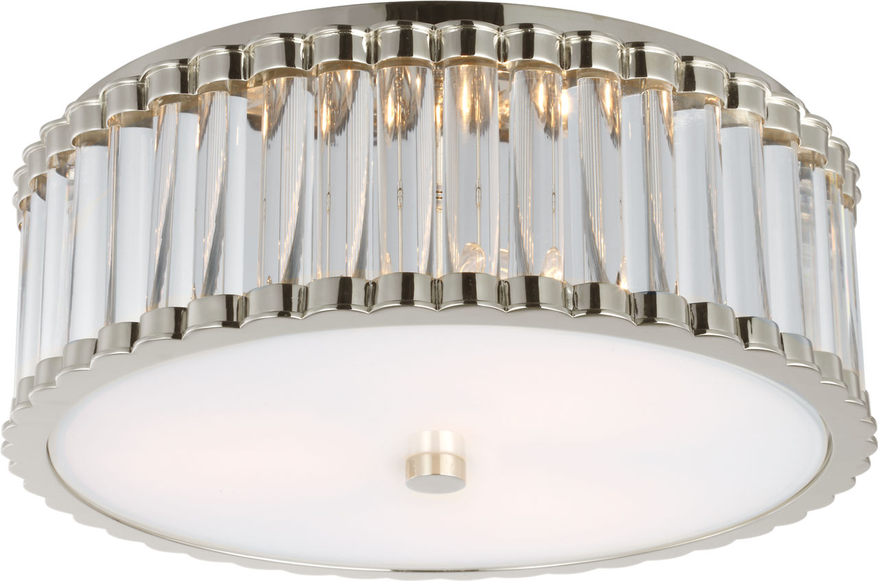 Kean 14" Flush Mount in Polished Nickel with Clear Glass Rods and Frosted Glass Diffuser
