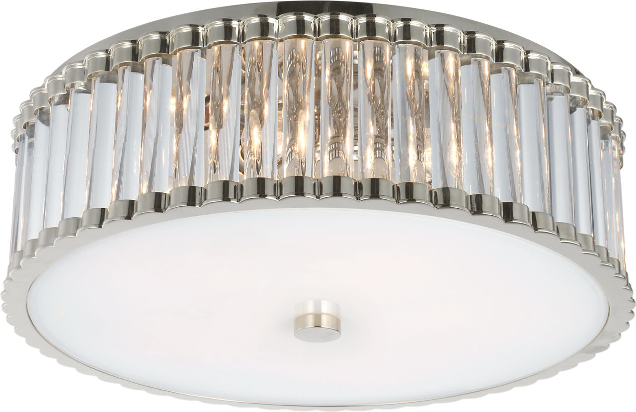 Kean 18" Flush Mount in Polished Nickel with Clear Glass Rods and Frosted Glass Diffuser