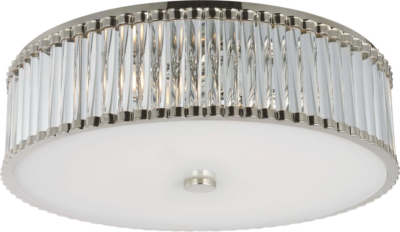 Kean 24" Flush Mount in Polished Nickel with Clear Glass Rods and Frosted Glass Diffuser