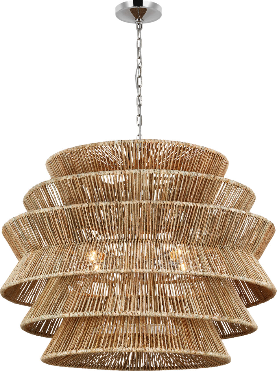 Antigua XL Drum Chandelier in Polished Nickel and Natural Abaca