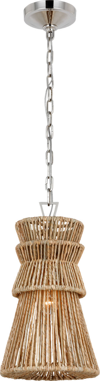Antigua 10" Pendant in Polished Nickel and Natural Abaca