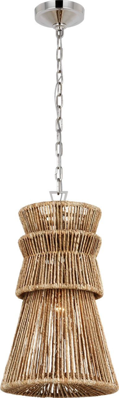 Antigua 13" Pendant in Polished Nickel and Natural Abaca