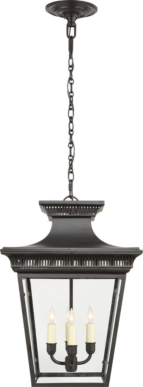 Elsinore Medium Hanging Lantern in Black with Clear Glass