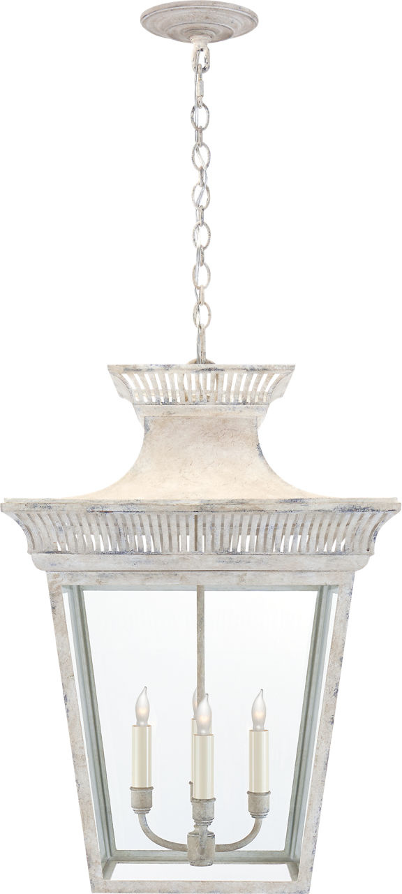 Elsinore Large Hanging Lantern in Old White with Clear Glass