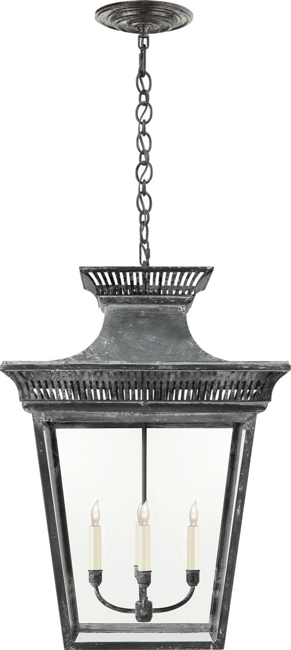 Elsinore Extra-Large Hanging Lantern in Weathered Zinc with Clear Glass