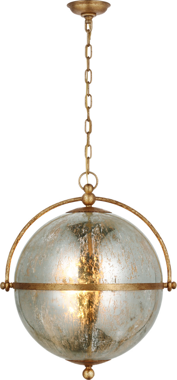 Bayridge XL Pendant in Gilded Iron with Antique Mercury Glass