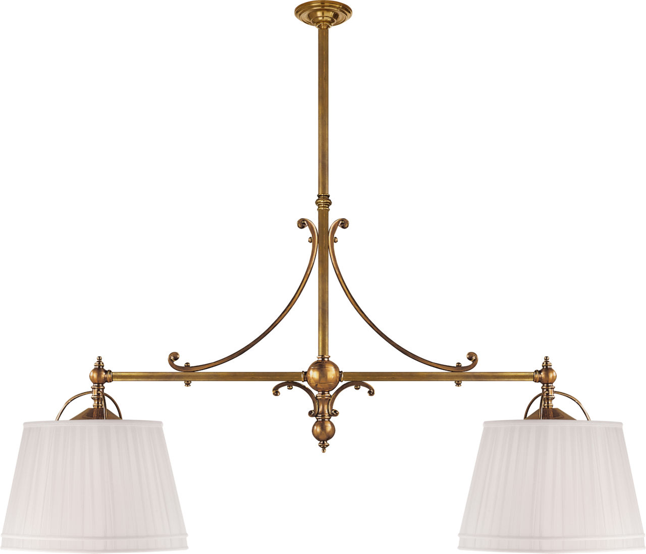 Sloane Double Shop Pendant in Antique-Burnished Brass with Linen Shades