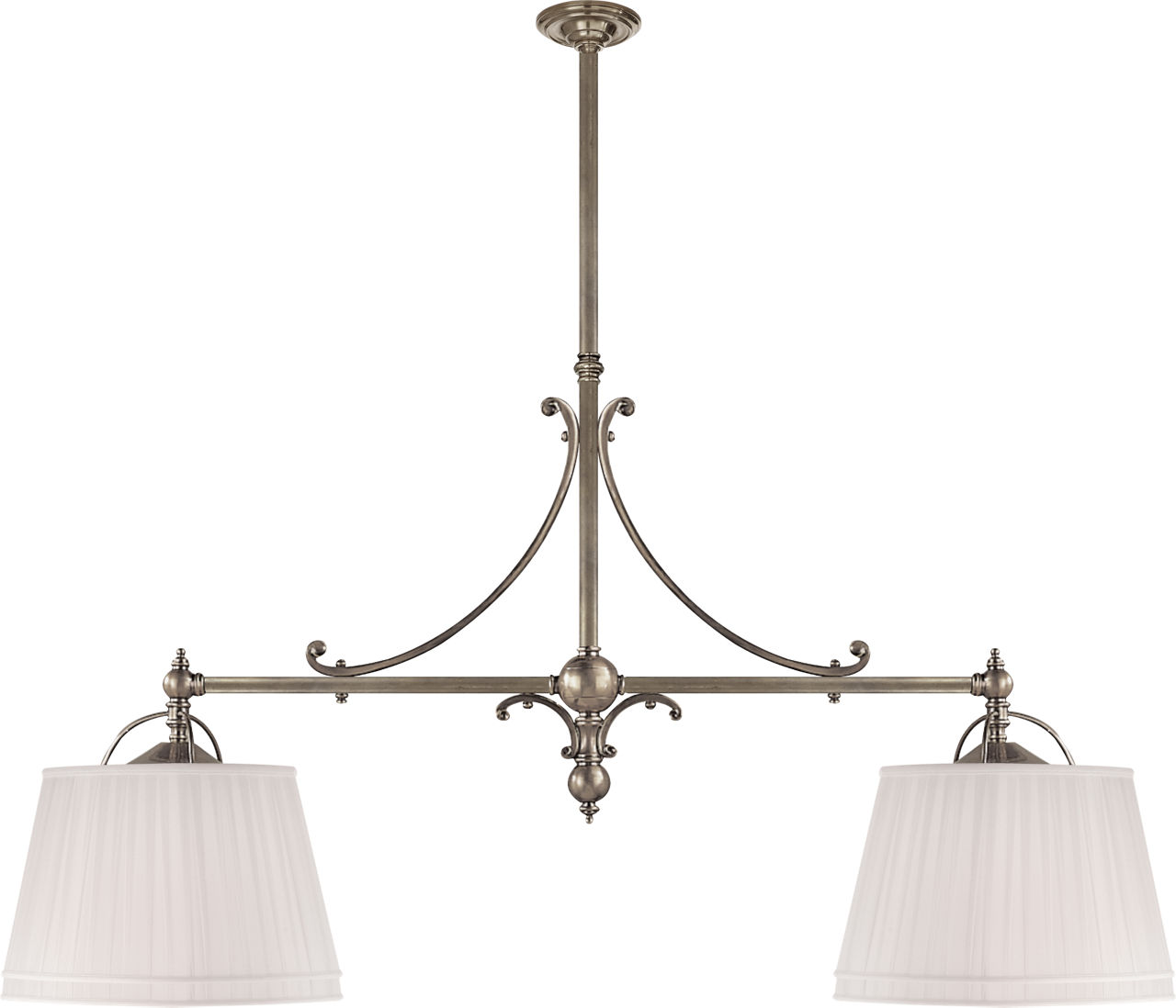 Sloane Double Shop Pendant in Antique Nickel with Linen Shades