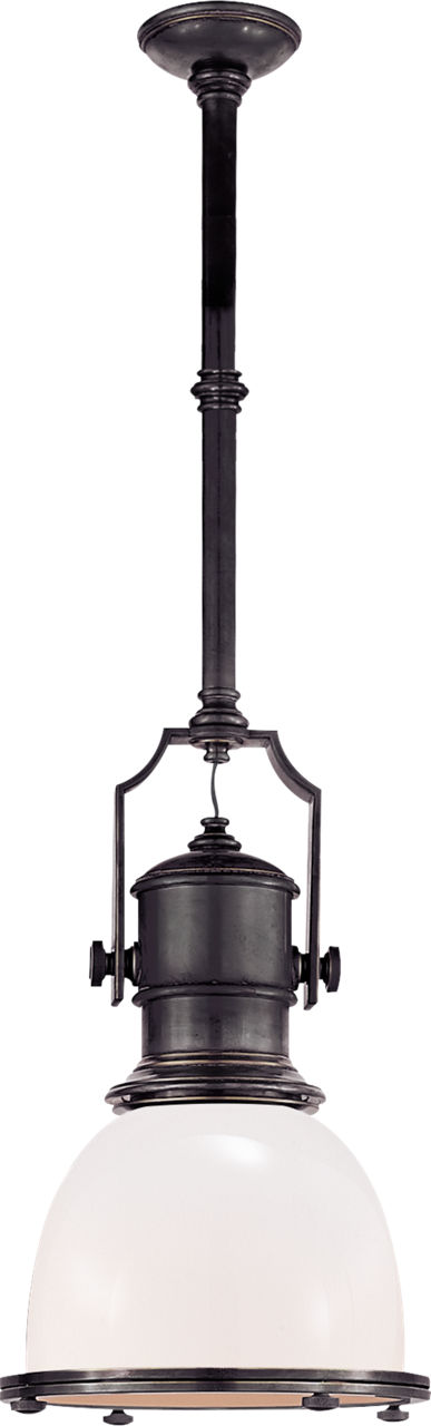 Country Industrial Small Pendant in Bronze with White Glass Shade