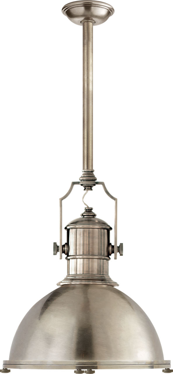 Country Industrial Large Pendant in Antique Nickel with Antique Nickel Shade