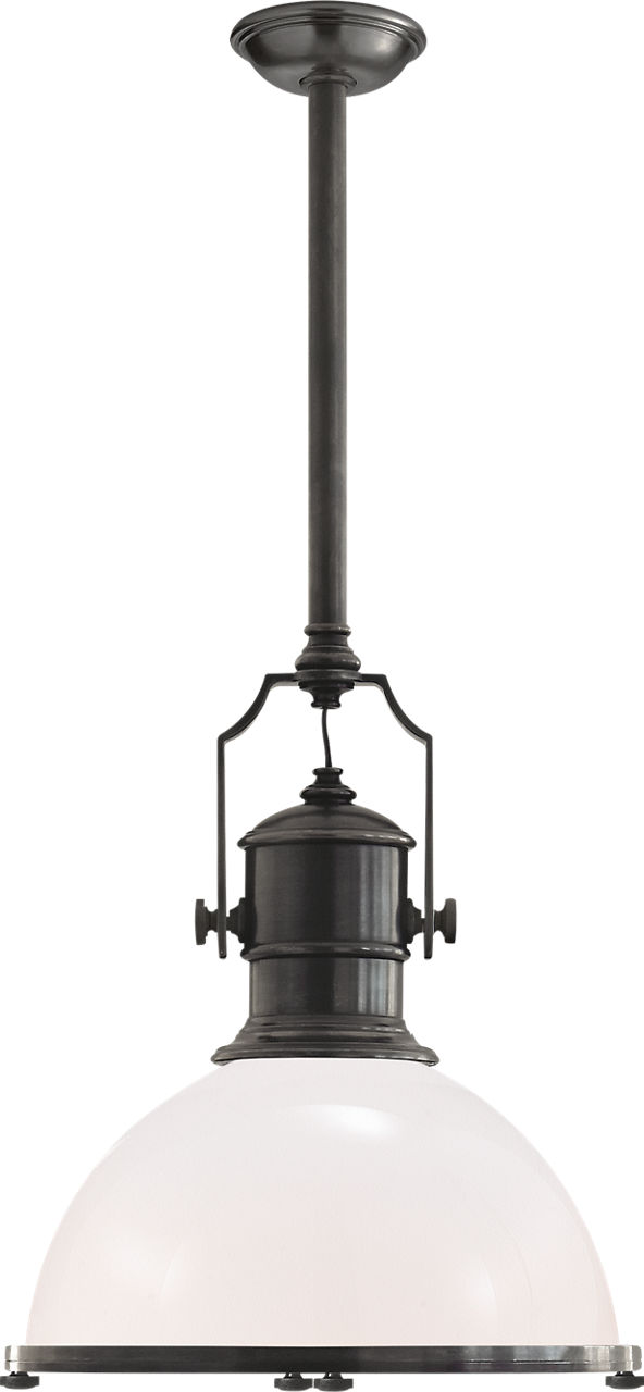 Country Industrial Large Pendant in Bronze with White Glass Shade