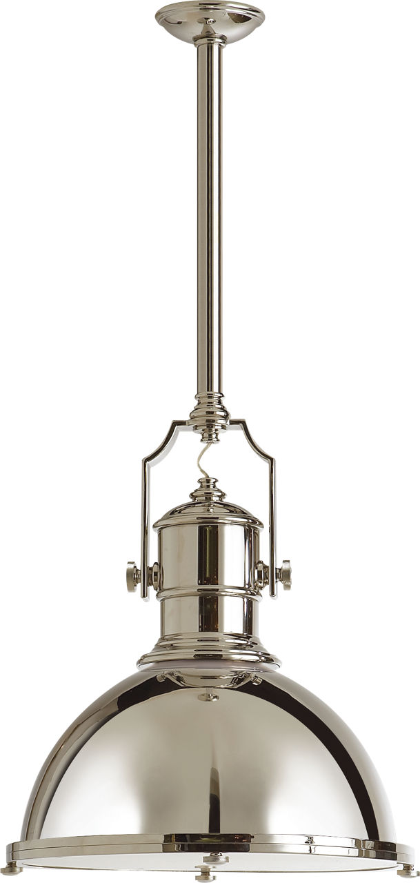 Country Industrial Large Pendant in Polished Nickel with Polished Nickel Shade