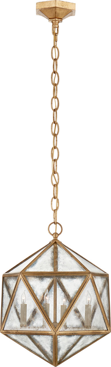 Zeno Medium 18 Facet Hedron Lantern in Gilded Iron with Antique Mirror