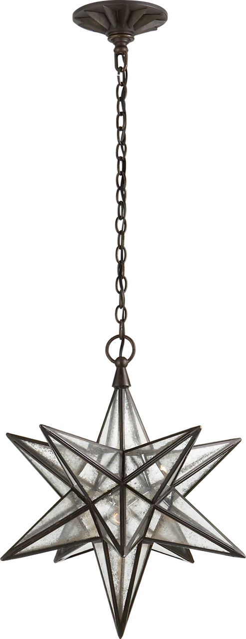 Moravian Medium Star Lantern in Aged Iron with Antique Mirror