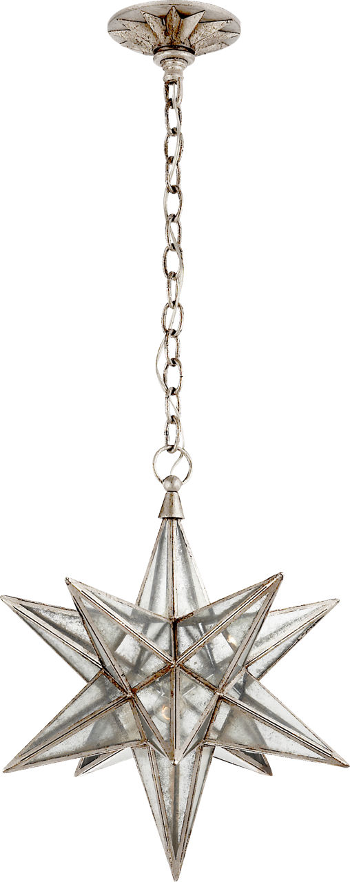 Moravian Medium Star Lantern in Burnished Silver Leaf with Antique Mirror