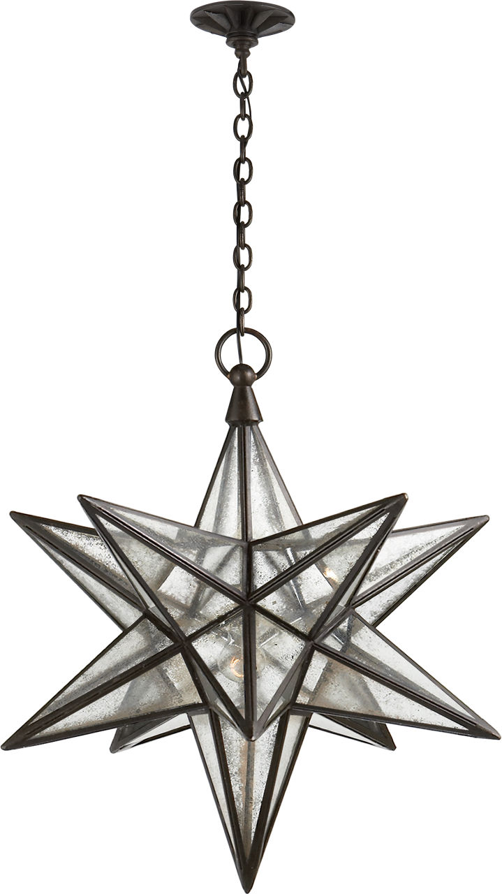 Moravian Large Star Lantern in Aged Iron with Antique Mirror
