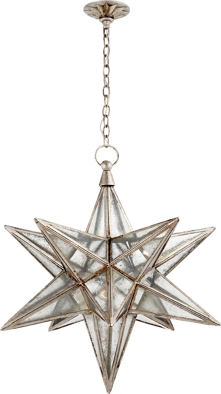 Moravian Large Star Lantern in Burnished Silver Leaf with Antique Mirror