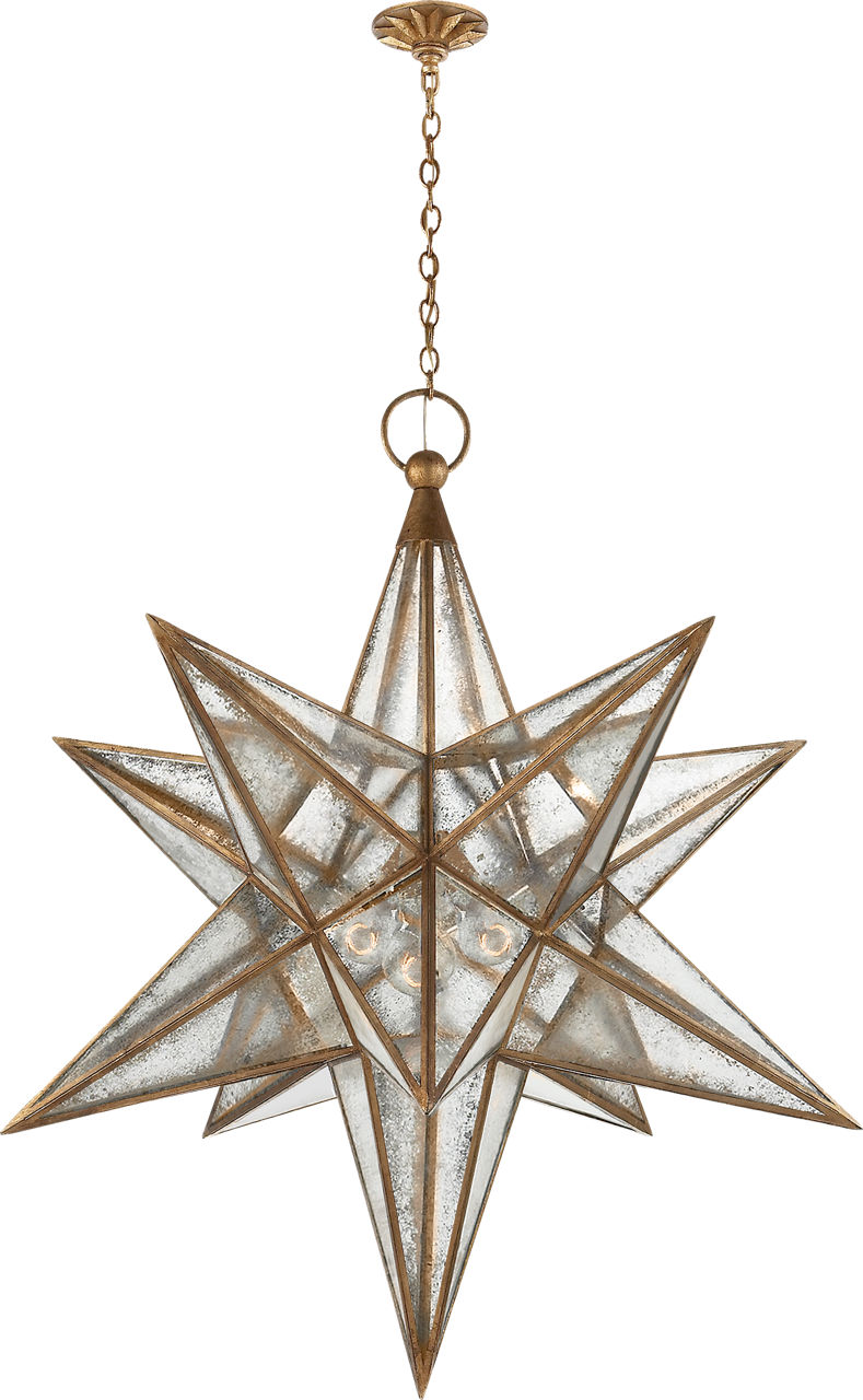 Moravian XL Star Lantern in Gilded Iron with Antique Mirror