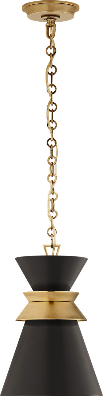 Alborg Small Stacked Pendant in Antique- Burnished Brass with Matte Black Shade