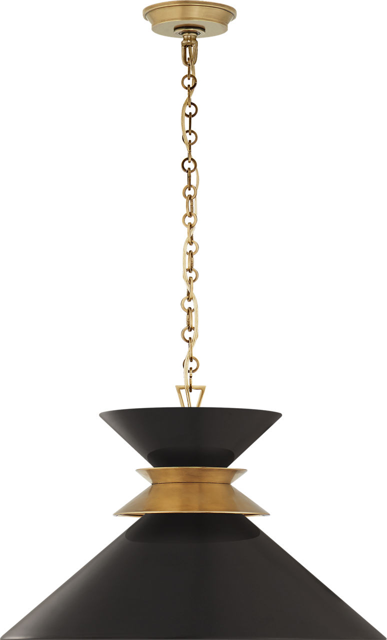 Alborg Large Stacked Pendant in Antique- Burnished Brass with Matte Black Shade
