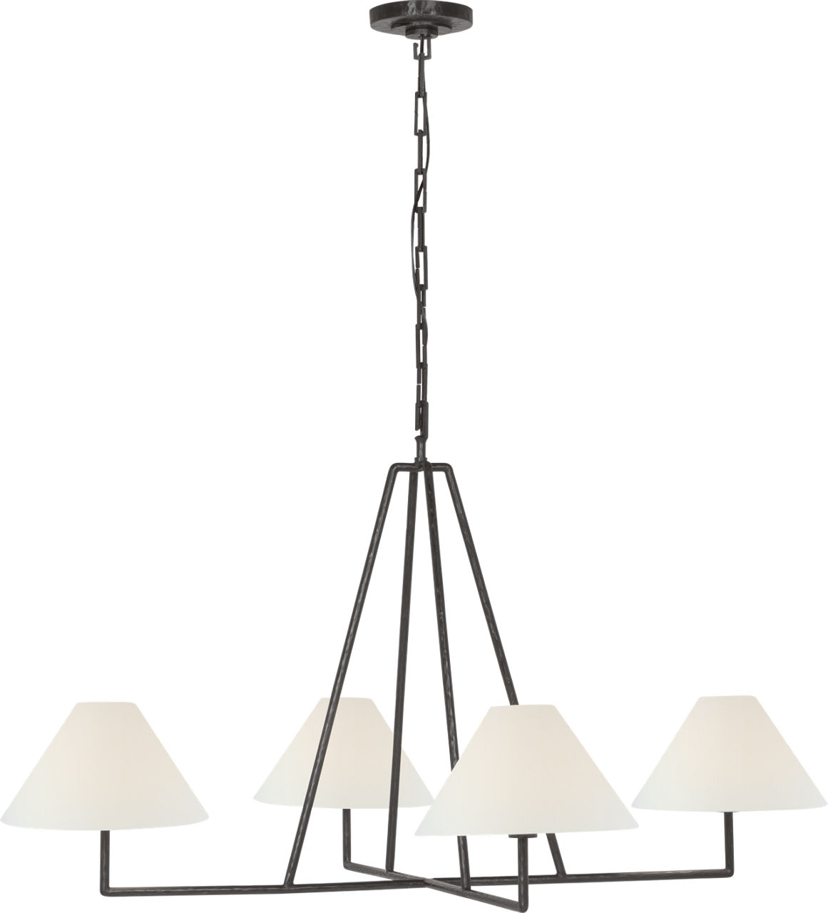 Ashton Extra Large Four Light Sculpted Chandelier in Aged Iron with Linen Shades