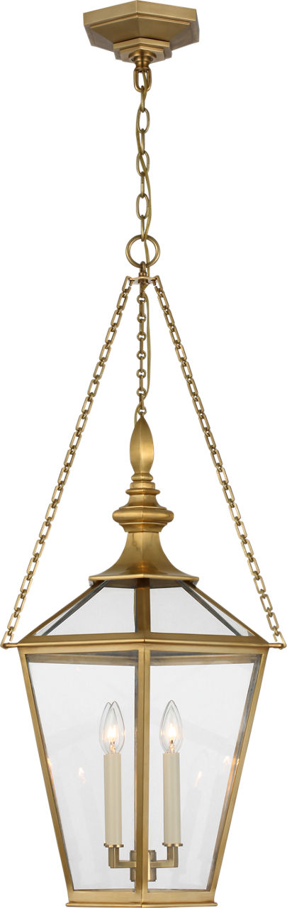Evaline Medium Lantern in Antique-Burnished Brass with Clear Glass