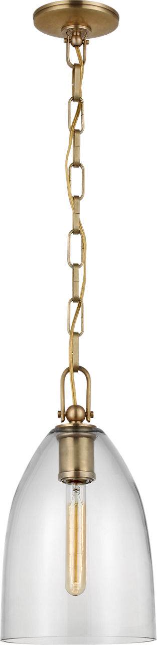 Andros Medium Pendant in Antique-Burnished Brass with Clear Glass