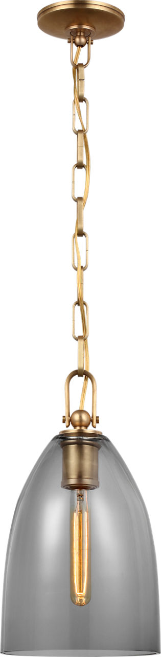 Andros Medium Pendant in Antique-Burnished Brass with Smoked Glass