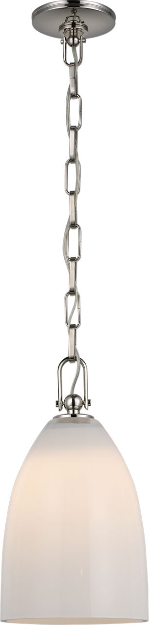 Andros Medium Pendant in Polished Nickel with White Glass