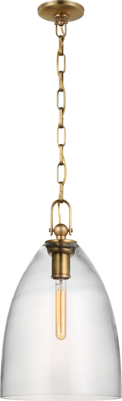 Andros Large Pendant in Antique-Burnished Brass with Clear Glass