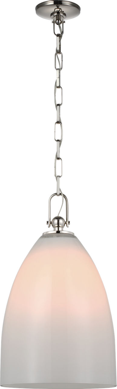 Andros Large Pendant in Polished Nickel with White Glass