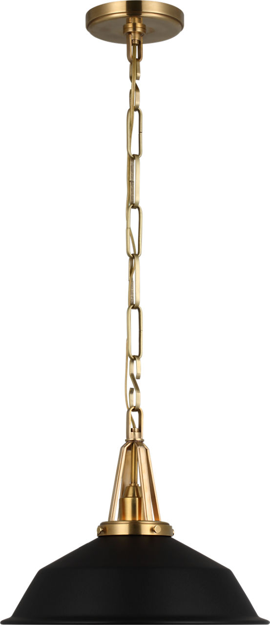 Layton 14" Pendant in Antique-Burnished Brass with Matte Black Shade