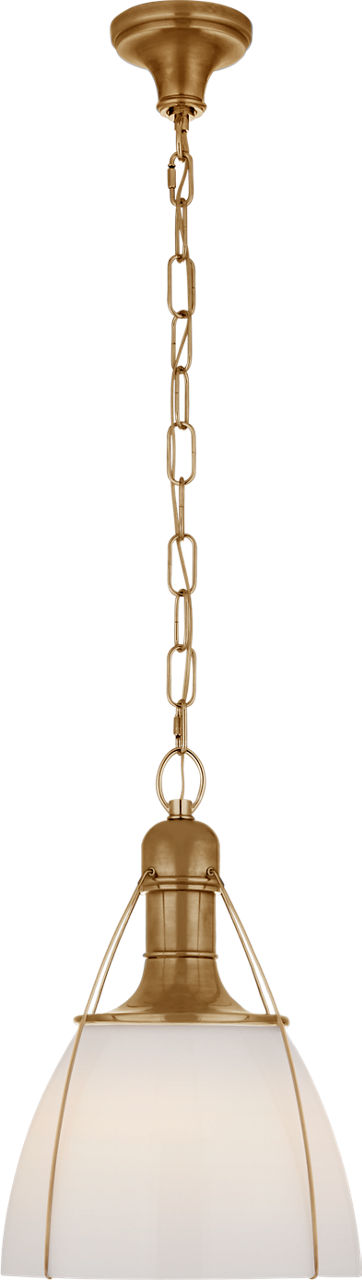 Prestwick 14" Pendant in Antique-Burnished Brass with White Glass