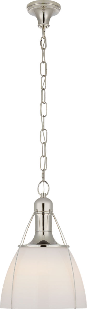 Prestwick 14" Pendant in Polished Nickel with White Glass