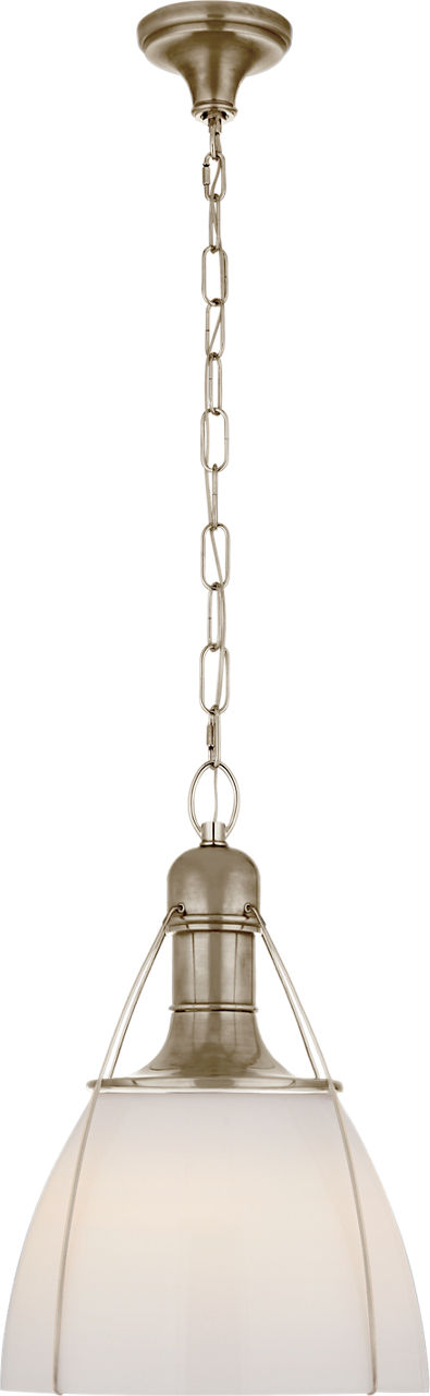 Prestwick 18" Pendant in Antique Nickel with White Glass