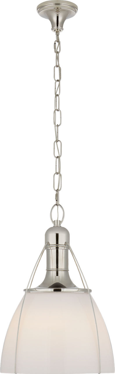 Prestwick 18" Pendant in Polished Nickel with White Glass