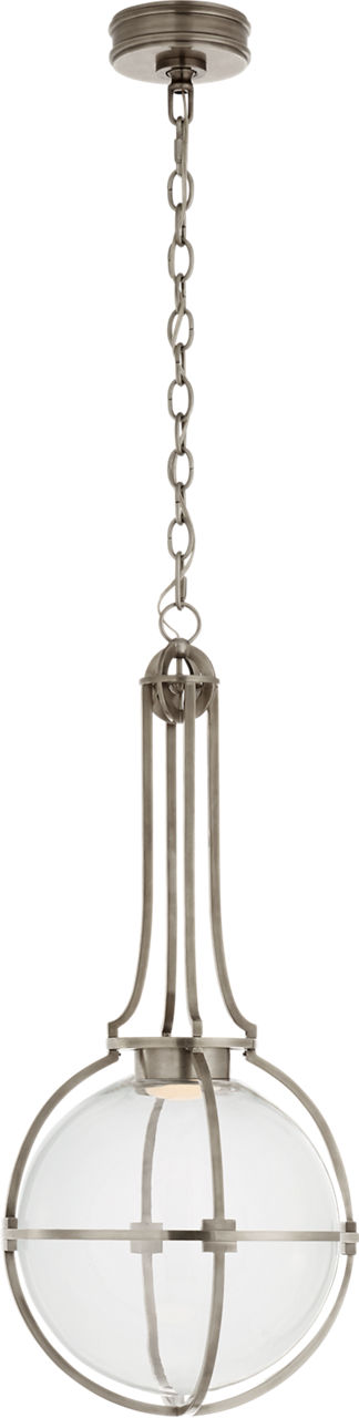 Gracie Medium Captured Globe Pendant in Antique Nickel with Clear Glass